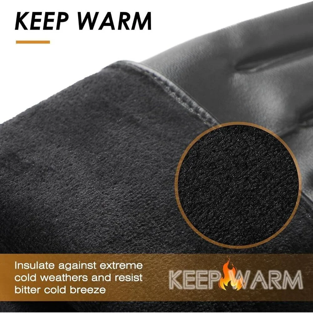 Women's black-medium Leather Winter Gloves Warm Touchscreen Cold Weather